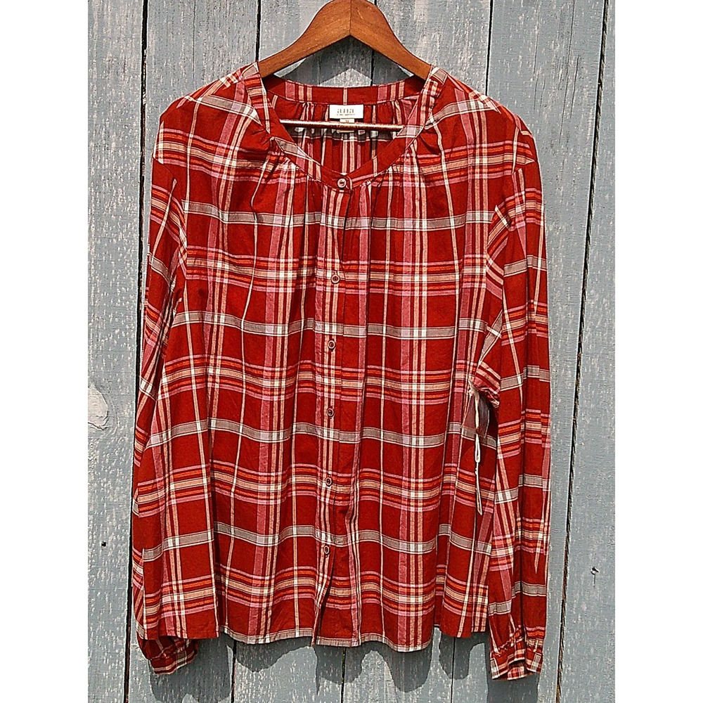 NWT | A.N.A. | Women's Long Sleeve Brown Blouse Plaid WMN 2X -RTL $44